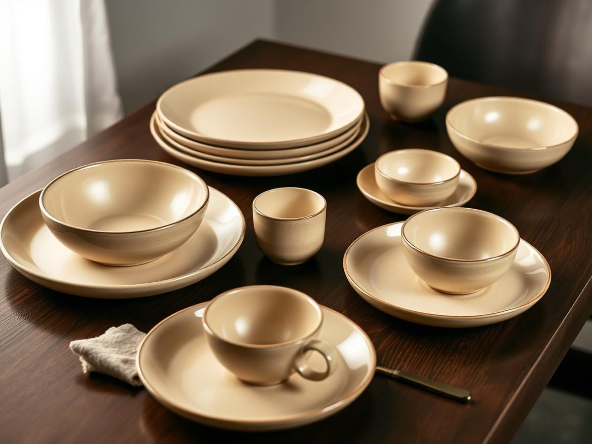 Stoneware 16-Piece Dinner Set — Glazed stoneware, dishwasher safe